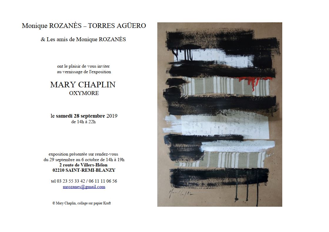 Invitation à l'exposition 'Oxymores' de Mary Chaplin à l'atelier de Monique Rozanes